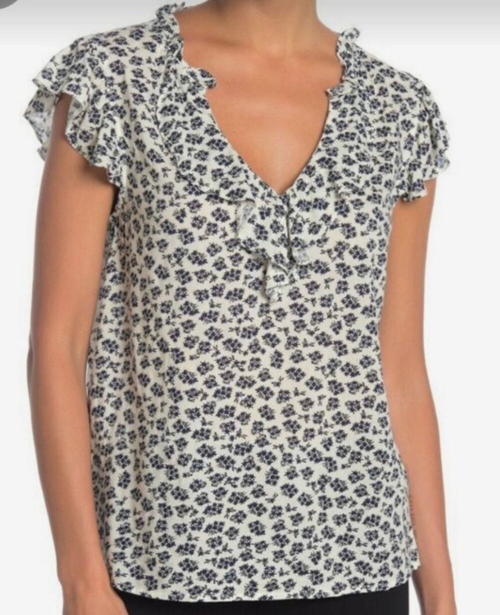 Velvet by Graham & Spencer Tirion Floral Ruffle Cap Sleeve Top Size Large